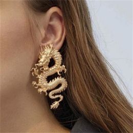 Vintage Chinese Style Dragon Stud Earrings for Women Trendy Punk Personality Animal Totem Earrings Statement Jewelry Gift AB146