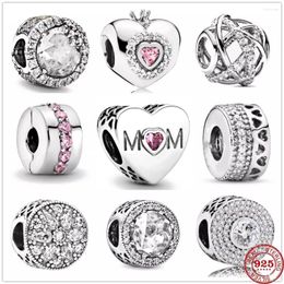 Loose Gemstones 925 Sterling Silver Sparkling Clear MOM Love Heart Spacer Beads Charm Fit Original Bracelet DIY Women Jewelry