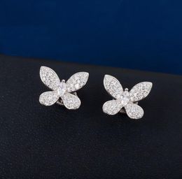 S925 silver stud earring butterfly shape with sparkly diamond for women wedding Jewellery gift have stamp PS32235516106