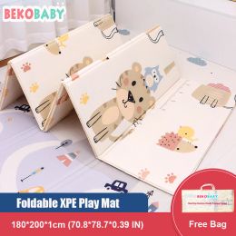 Pads Bekobaby 200*180cm Xpe Mat Foldable Cartoon Baby Play Mat Kids Waterproof Climbing Pad Puzzle Rug for Children Antiskid Carpet