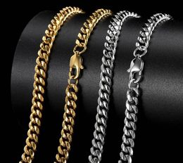 Hip Hop Cuban Link Chain Necklace 18K Real Gold Plated Stainless Steel Metal Necklace for Men 4mm 6mm 8mm3334505