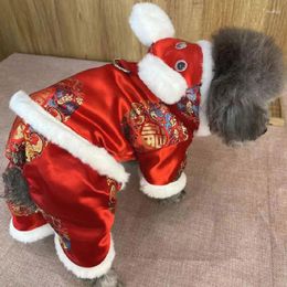 Dog Apparel Chinese Year Clothing Tang Suit Thick Warm Pet Clothes Jumpsuit Cheongsam Poodle Bichon Schnauzer Costume Coat