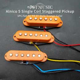 Cables Alnico 5 Single Coil Staggered Top Fibre Bobbin Pickup Electric Guitar Neck/Middle/Bridge 50/50/52mm for FD ST Orange Colour