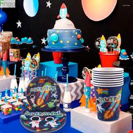 Disposable Flatware Frigg Outer Space Cup Plate Tableware Solar System Galaxy Party Supplies Happy Birthday Decoration Kids