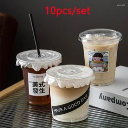 Storage Bottles 10pcs Plastic Drink Cup Coffee Milk Tea Beverage Latte With Lid Cold Shop Supplies