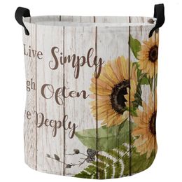 Laundry Bags Retro Wood Sunflower Dirty Basket Foldable Round Waterproof Home Organizer Clothing Children Toy Storage
