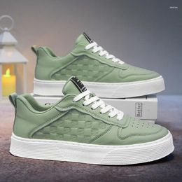 Casual Shoes Green Men Vulcanized Comfortable Leather Platform Sneakers For Man Low Cut Non-slip Men's Skateboard