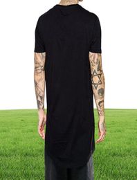 New Clothing Mens Black long t shirt Zipper Hip Hop longline extra long length tops tee tshirts for men tall tshirt5088783