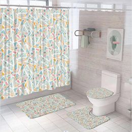 Shower Curtains Geometric Fabric Curtain Set Nordic Blue Pink Modern Triangle Bathroom Decor Non-Slip Bath Mats Rug Toilet Cover