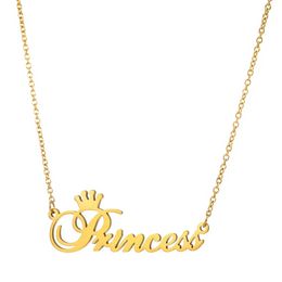 Cute Cursive Letter Crown Princess Necklace for Babygirls Script Dear Little Princess Stainless Steel Clavicle Choker for Women Female Girl Chain Jewellery Gift