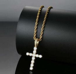 iced out cross pendant necklaces for men women luxury designer pendants 18k gold plated zircons gold chain necklace Jewellery gift7820097