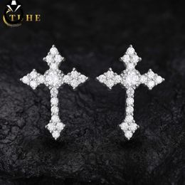 Religious Jewelry Christian Push Back 925 Sterling Silver VVS Moissanite Diamond Iced Out Tapered Cross Stud Earrings For Men