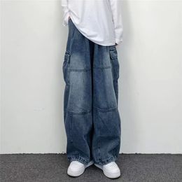 Vintage Y2K Streetwear Baggy Cargo Jeans High Waisted Straight Wide Leg Pants Fashion Loose Denim Trousers Washed 240408