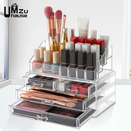 Makeup Storage Boxes Clear Drawer Divided Display Acrylic Case Jewelry Lipstick Brush Bins Stackable Cosmetic Dresser Organizers 240329