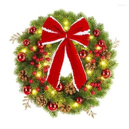 Decorative Flowers Lighted Christmas Wreath Artificial Flower For Wedding Decoration Ornament Garden Wreaths With Red Bows