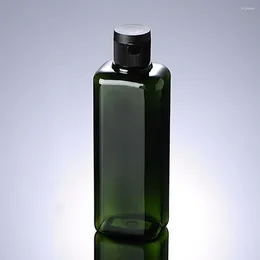 Storage Bottles Wholesale 200ml Green Square Refillable PET For Shampoo Shower Gel Cosmetic Plastic With Flip Top Cap