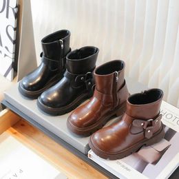 Boots Girls Short Korean Style Versatile Soft Children Thick Soled Autumn Winter Fashion Causal PU Leather Kids Shoes
