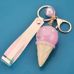 Keychains Lanyards New Resin Luminous Cone Keychain Ice Cream Girl Key Chain Bag Pendant Couple Gift Small Gift Key Chain Accessories