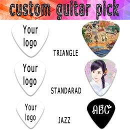 Cables 100pcs Real Personalised Customised Standard Traingle or Teardrop Guitar Pick Plectrum Can Print Yourself Names and Image