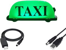 Taksi İmzası USB şarj edilebilir pil çatı, manyetik su geçirmez taksi taksi çatısı üst aydınlatmalı işaret, beyaz kabuklu yeşil ışık