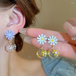 Dangle Earrings Sweet Oil-dripping Daisy Flower Round Ball Drop For Women Female Party Jewellery