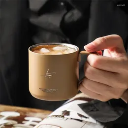 Mugs AhunderJiaz Khaki Brown Stainless Steel Double Layer Coffee Cup Milk Tea Home Restaurant El Beverage Sets