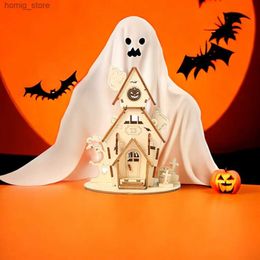 3D Puzzles Tada 3D Halloween Haunted House DIY Wooden Puzzle Party Home Ghost Decoration Model Assembly Toys Game For Children Kids Gift Y240415