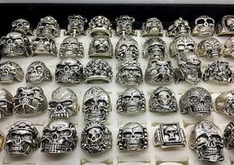 Men039s Fashion 50pcs Lots Top Mix Style Big Size Skull Carved Biker Silver Plated Rings Jewellery Skeleton Ring8200877