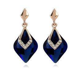 European Style Royalty Waster Drop Navy Blue Crystal Stud Earrings For Women Elegant Fashion Jewelry4774273