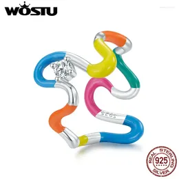 Cluster Rings WOSTU Solid 925 Sterling Silver Rainbow Wave For Women Candy-colored Irregular Twist Ring Party Jewellery Bithday Gift