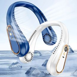 Summer Portable Mini Hanging Neck Fan Bladeless Neckband Digital Display Power Air Cooler USB Rechargeable Electric Fans 240415