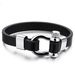 Trendy Jewellery Hip- Hop Leather Bracelet Men Stainless Steel Mens Fashion Accessories Black casual Bracelets Charm Bangles Gifts158h