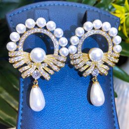 Dangle Earrings Jimbora Original Design Shiny CZ Round Pendant For Women Wedding Bridal Jewelry Trendy Noble High Quality 2024