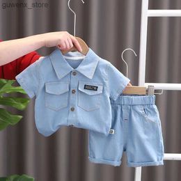 Clothing Sets Toddler Summer Baby Boys Clothes Suits Kids Denim Lapel Short Sleeve Tops Shorts 2Pcs/Set Infant Casual Outfits Child Tracksuit Y240415