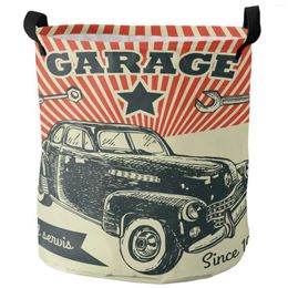 Laundry Bags Retro Vintage Car Poster Foldable Basket Large Capacity Hamper Clothes Storage Organizer Kid Toy Bag