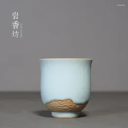 Cups Saucers Ru Kiln Relief Xiangyun Small Cup Tea Set Household Single Ceramic Master Gracked Glaze 100ml