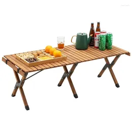 Camp Furniture Outdoor Solid Wood Table Folding Picnic Camping Courtyard Egg Roll Eco Natural Patio