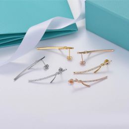 Women Girl Elegant Designer Earrings Crystal Bow Ear Stud 925S Sterling Silver Luxury Brand Drop Dangle Charm Earrings Jewelry Fashion Accessories grossist