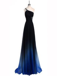 2018 New Real Po Latest Ombre Prom Dress One Shoulder Gradient Evening Dresses Beads Special Occasion Dress Q856626296