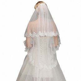 babyonline Lace Edge Veil Short Bridal Elbow Length Two Tiered Veils with Comb Weding Bride Accories M51w#
