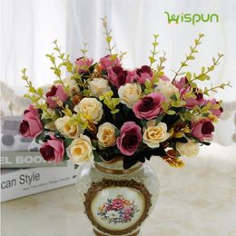 Decorative Flowers 12 Heads Roses Artificial Flower Bouquet European Style Home Decoration Fake