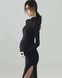 Black Maternity Dresses For Po Shoot Sexy Full Sleeve Knitted Pography Props Pregnancy Dress Pregnant Women Poshoot 2107135672513