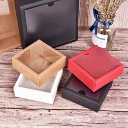 Gift Wrap 10pcs Square Kraft Paper Flip Box Transparent Frosted PVC Cover Carton Candy Desserts Cosmetic Soap Storage Packaging Boxes