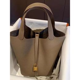 New Genuine Leather Pattern High End Versatile Women's Bag Handheld Water Bucket Elephant Grey Vegetable Basket