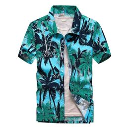 Men's Casual Shirts 26 Colors Summer Fashion Mens Hawaiian Short Sleeve Button Coconut Tree Print Beach Aloha Shirt Plus Size 5XL 24416