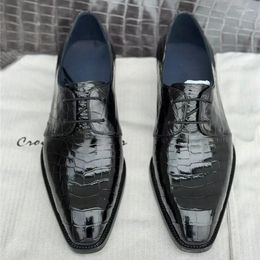 Dress Shoes Authentic Crocodile Belly Skin Handmade Classic Black Men Square Toe Genuine Alligator Leather Male Lace-up Oxfords