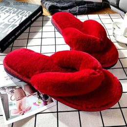 Slippers Plush Thick Velvet Woman Home Indoor Flip Flops Fur Slides Leisure Winter Autumn Slipper Female Comfort Footwear H240416 2YF5