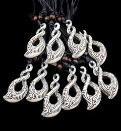 Whole lot 12pcs Tribal style Maori Hook Double Pendant Charms Adjustable Necklace Amulet Gifts for men women MN17412706432