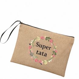 best Gifts for Tata Super Tata Wreath Print Linen Zipper Pouch Travel Toiletry Organiser Cosmetic Bag Women Neceser Makeup Bags 60ub#