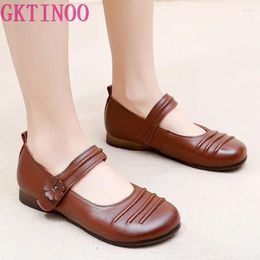 Casual Shoes GKTINOO Women Flowers Cowhide Retro Flat Soft Sole Mom's 2024 Autumn Large Size Mother Real Leather Flats